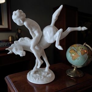 Hutschenreuther German Porcelain Boy on Horse By Karl Tutter. Beautiful Cond!